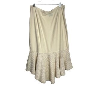 Mexico Lindo Skirt Womens XXL Beige Muslin Textured Hi Low Hem Fit & Flare Midi